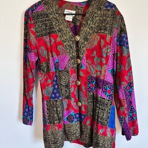 Lady Carol Vintage Artsy Multicolored Blazer Sz 12 Colorful Hippie Boho USA MADE